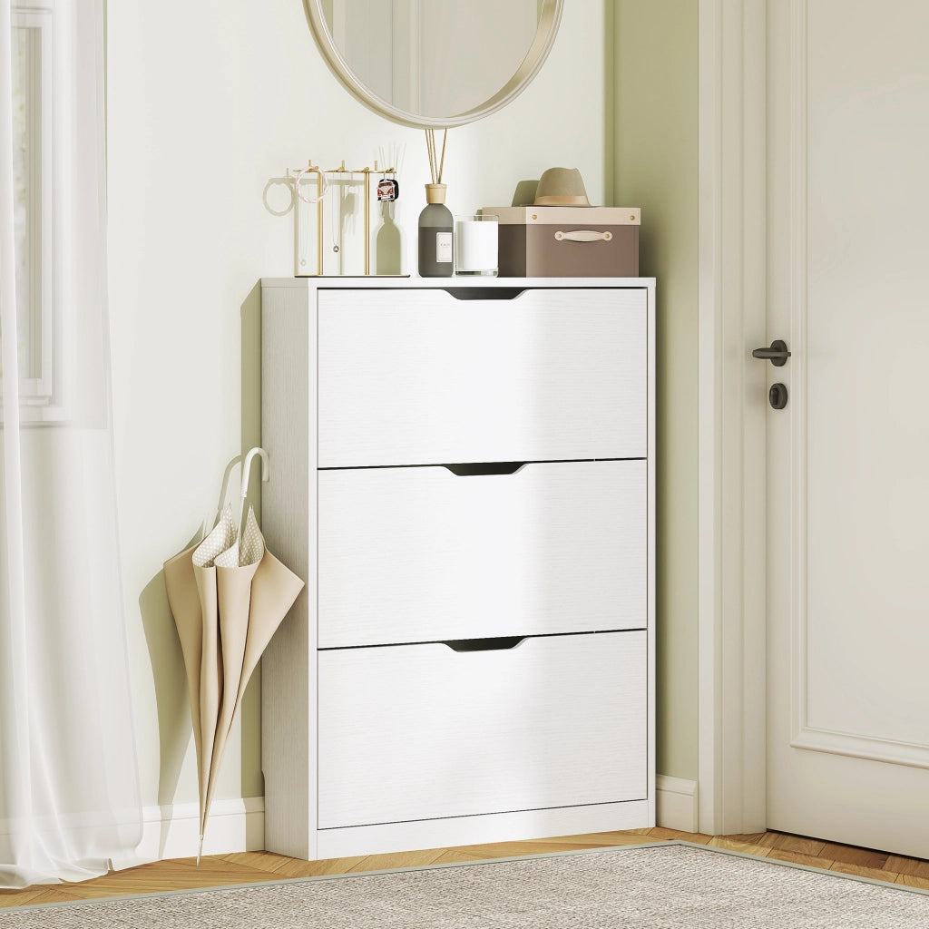 Armadio per scarpe con 3 cassetti ¨C zephmum ¨C bianco, 80x17x108 cm