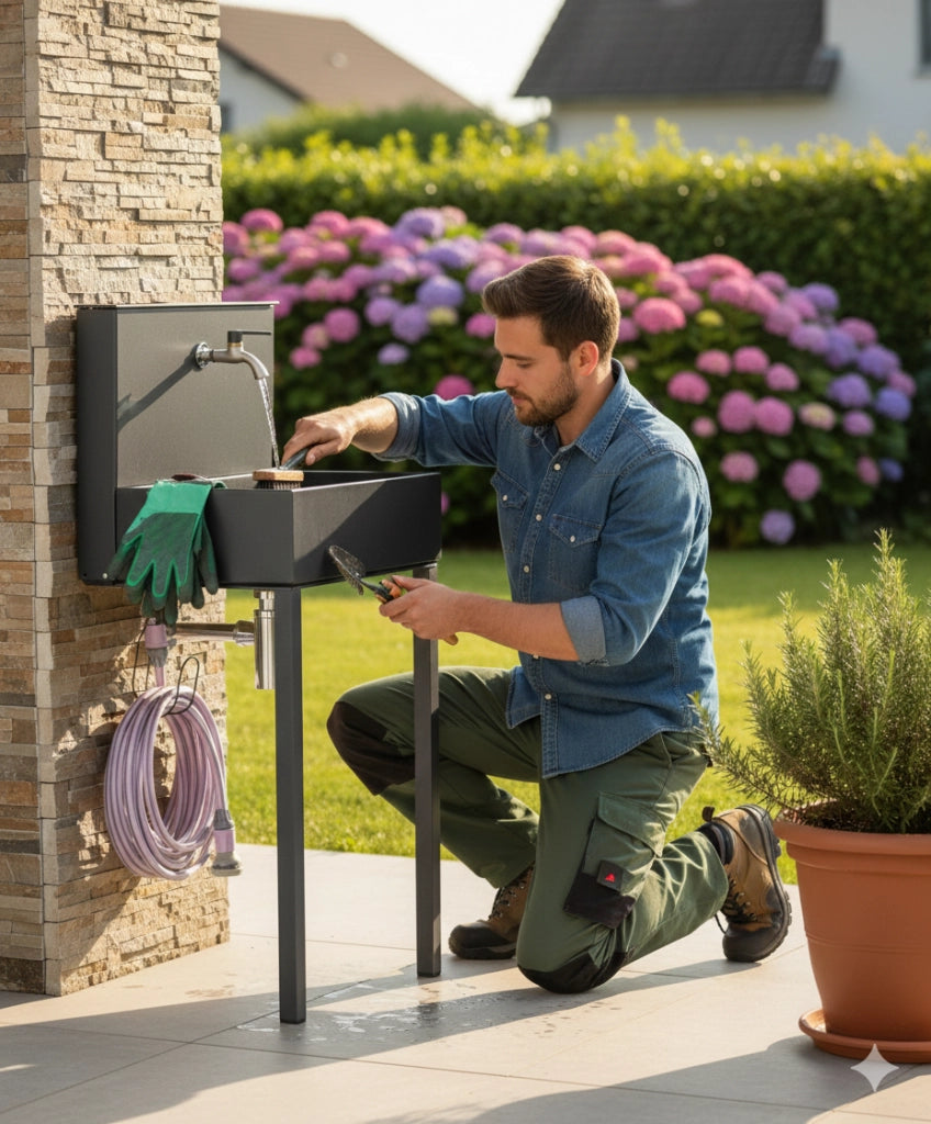 Lavandino a Parete da Giardino con Doppio Rubinetto Belfer 42/PRL Antracite