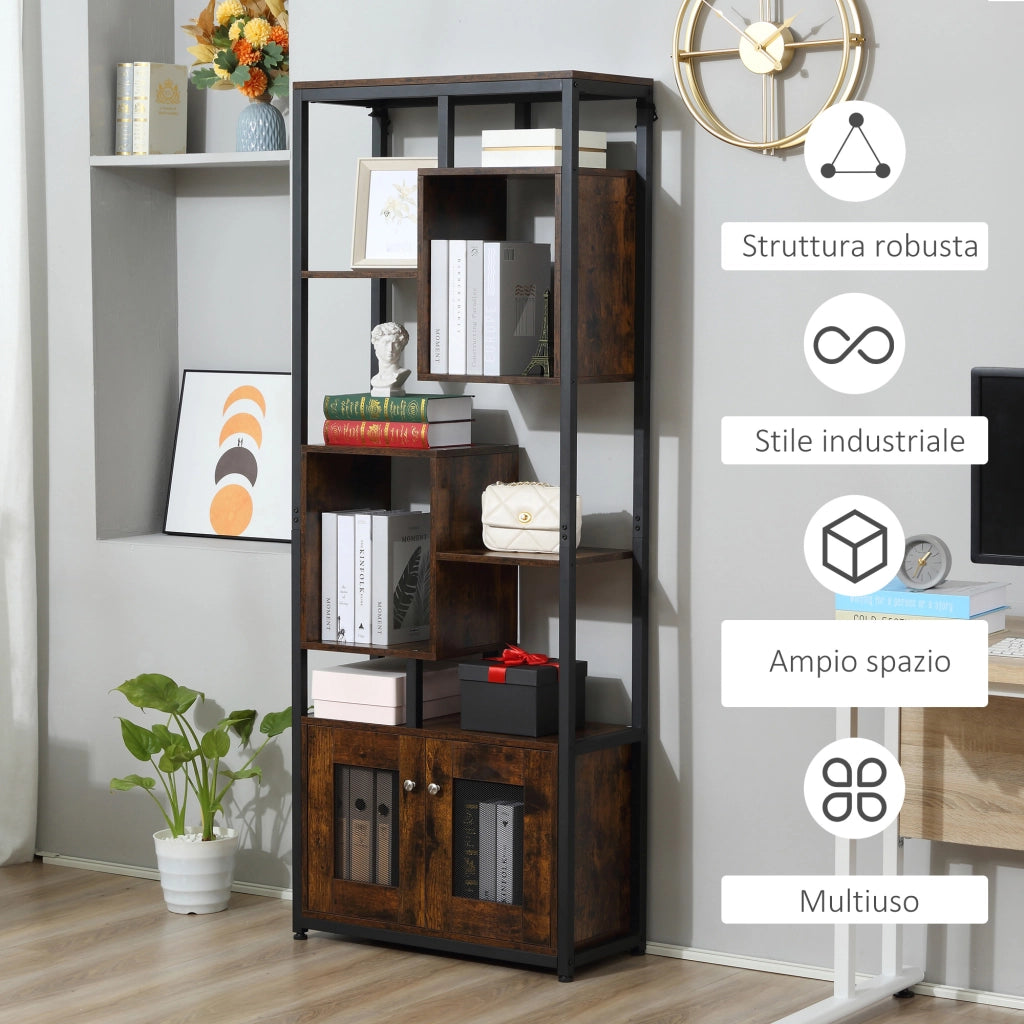 Libreria Scaffale in Stile Industriale con Armadietto ¨C Zephmum ¨C Marrone, 70x30x180cm