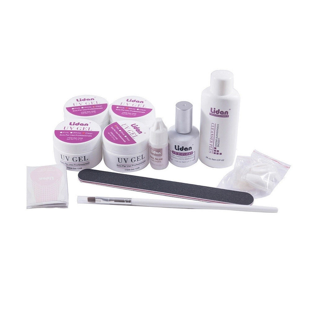 Trade Shop - Kit Ricostruzione Unghie Professionale Uv Gel Nail Art Kit Completo Lidan Kit-2 -