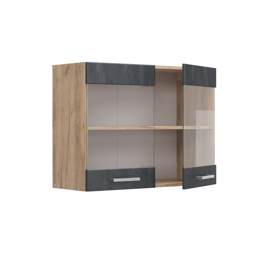 Vicco Mobile da cucina in vetro Calcestruzzo nero 80 cm