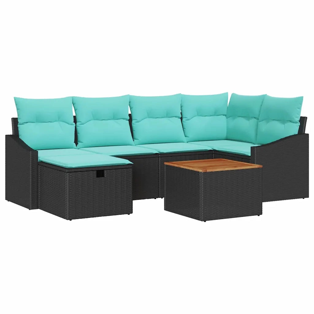 Set Divano da Giardino con cuscino 7 pcs Nero polyrattan