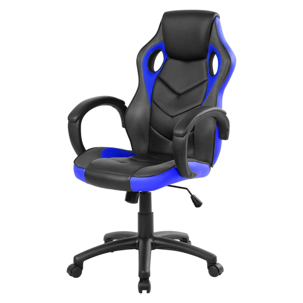 Sedia da gaming Urbana, Poltrona da gaming adulto, Sedia da scrivania, 66x61h104/114 cm, Nero e Blu