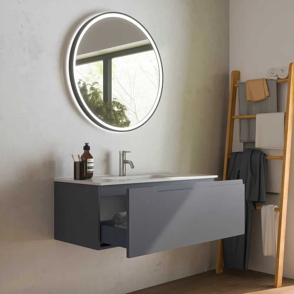 Mobile bagno sospeso 120 cm un cassetto grigio opaco con lavabo | Ardenne