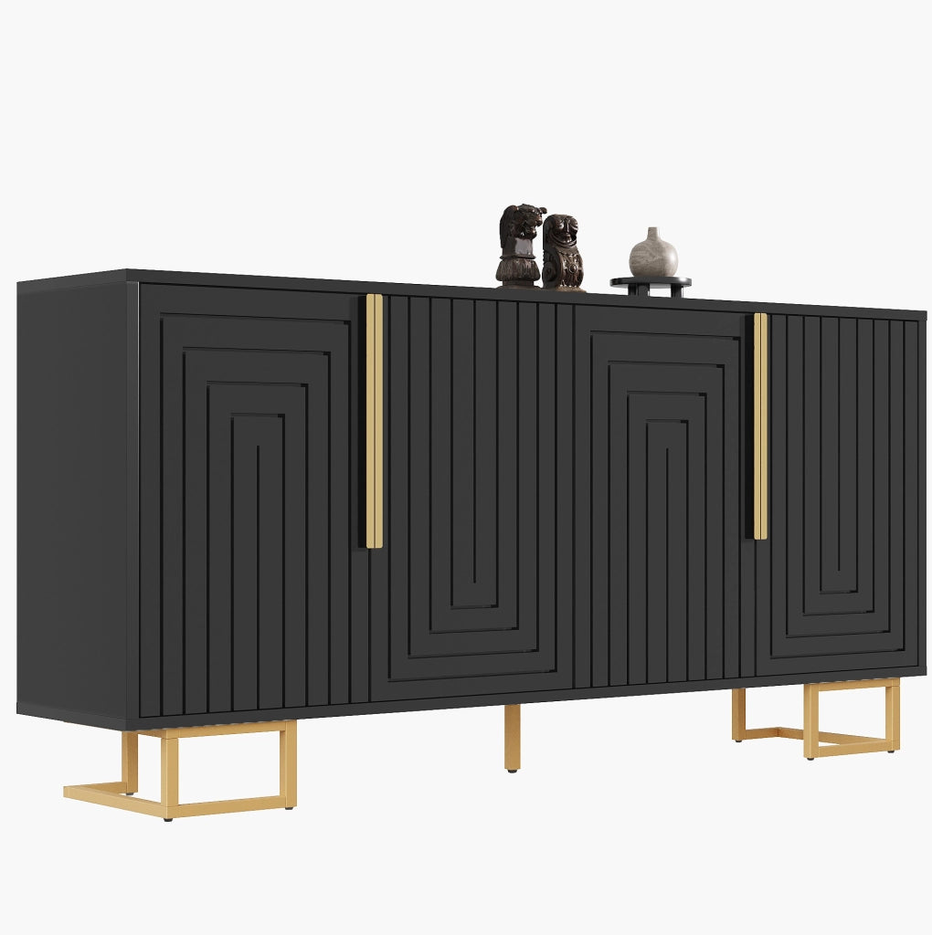 Credenza da sala da pranzo 152 x 40 x 75 cm in MDF nero, 2 ante