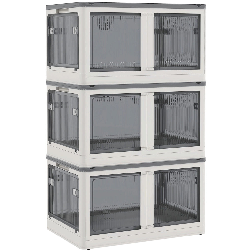 Mobile contenitore pieghevole con ruote; accesso su 5 lati e coperchio impilabile per casa; 60×42×34 cm