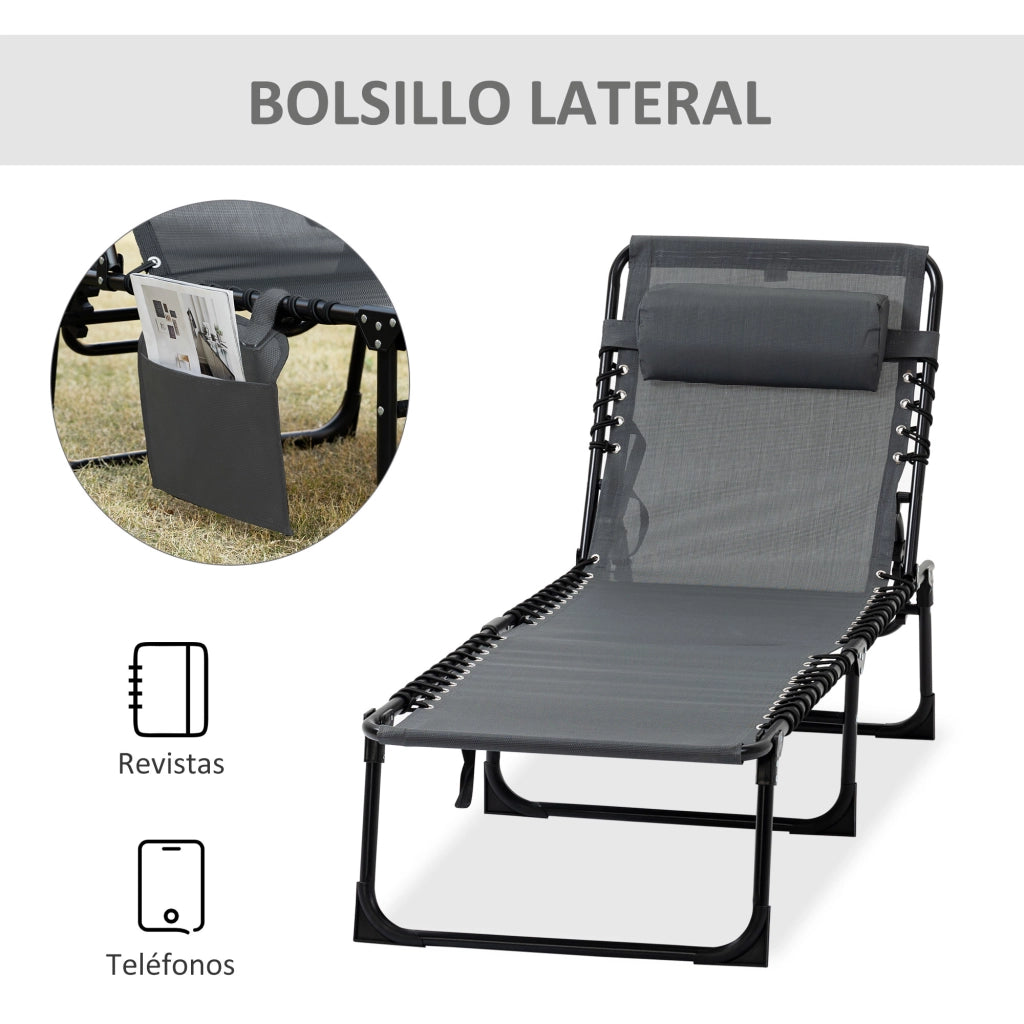 Poltrona Pieghevole per Esterno con Schienale Regolabile e Poggiatesta Imbottito ¨C zephmum ¨C Grigio 189x58x30 cm