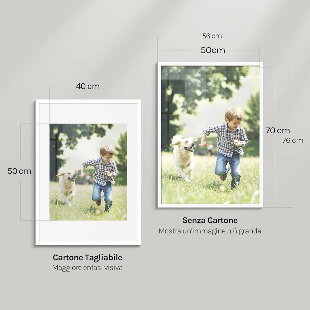 Set di 3 Cornici 50x70 cm con Passepartout, Portafoto in Orizzontale o Verticale, da Parete o Tavolo, in Legno MDF, Bianco