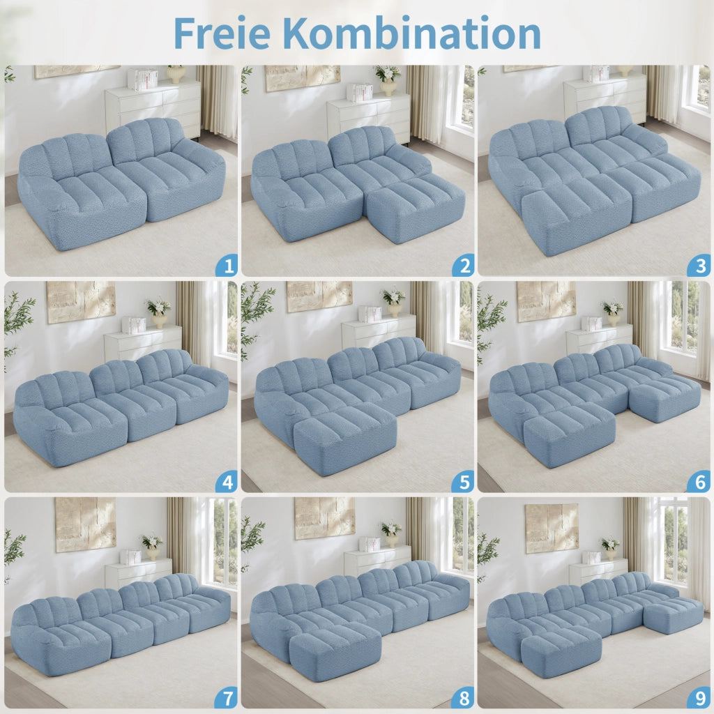 Divano modulare senza struttura 210x104x79 cm in fleece granulato blu