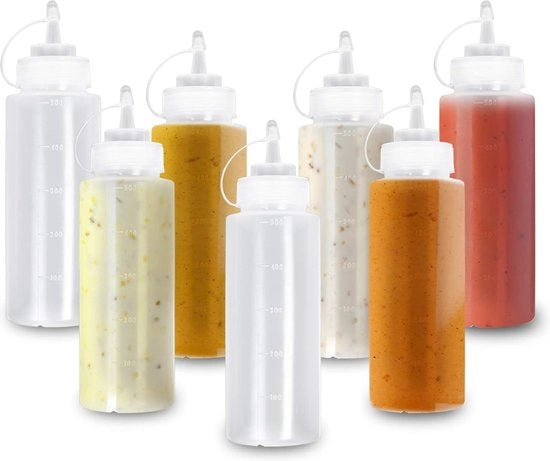 8 grandi flaconi di plastica con chiusura a vite, 500 ml - flaconi di plastica - condimenti, salse, ketchup, salse per insalate, olio d'oliva - liberi da BPA e resistenti al lavastoviglie