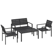 Mobili da giardino a 4 posti: Divanooo a 2 posti + 2 poltrone + tavolino laterale; design a listelle; nero
