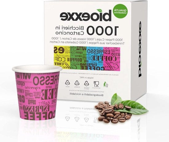 Bicchieri di carta per espresso biodegradabili 1000 pezzi 75 ml - piccoli bicchieri per espresso - bevande fino a 85°/90° - amichevoli con l'ambiente