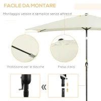 Ombrellone 2x3 m Rettangolare, in Alluminio Metallo e Poliestere con Angolo Regolabile, Bianco Crema e Nero