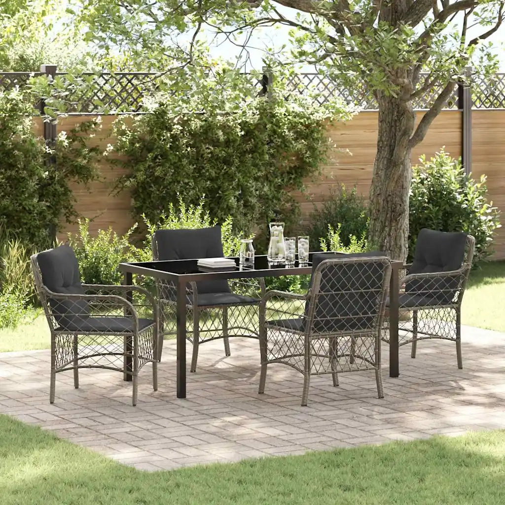 Set da Pranzo per Giardino con cuscino 5 pcs Grigio polyrattan 3380221