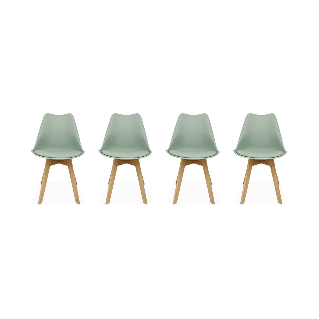 Set 4 sedie scandinave imbottite con gambe in legno , verde celadon
