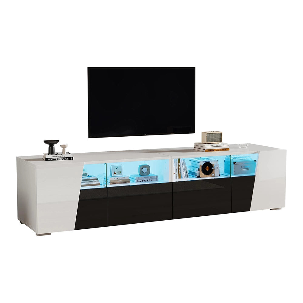 Mobile TV 180x38.5x45cm - Xylo - Luci LED, 2 Ante e 2 Cassetti, Bianco e Nero