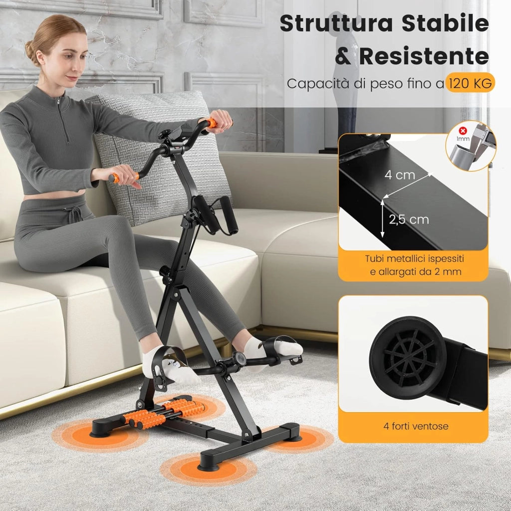 Cyclette a Pedali, Macchina per il Fitness per Mani, Braccia, Gambe e Ginocchia con Massaggio e Monitor LCD, Altezza e Lunghezza Regolabili