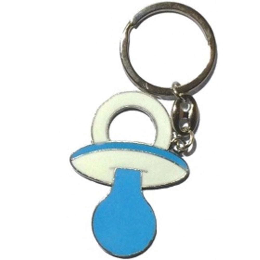 Trade Shop - 12 Portachiavi Bomboniere Battesimo Nascita Ciuccio In Metallo Bambino Azzurro -
