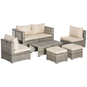SALOTTO DA GIARDINO IN RATTAN  CON POLTRONE TAVOLINI E SGABELLI BEIGE E GRIGIO