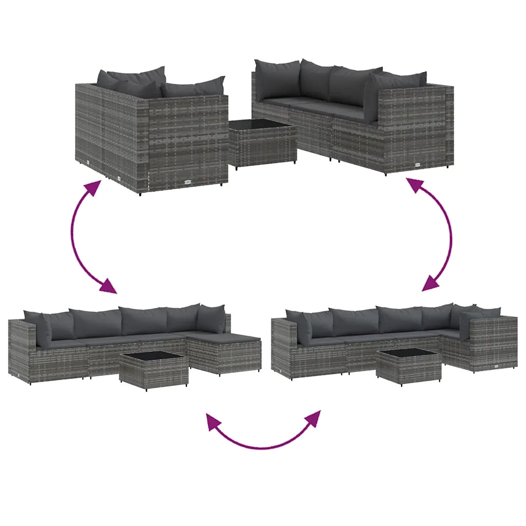 vidaXL Set Divani da Giardino 6 pz con Cuscini in Polyrattan Grigio