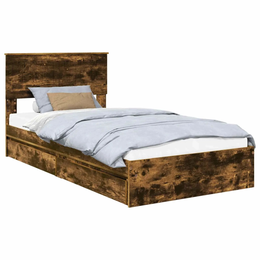 Letto con Contenitore con testiera Rovere fumé 100 x 200 cm
