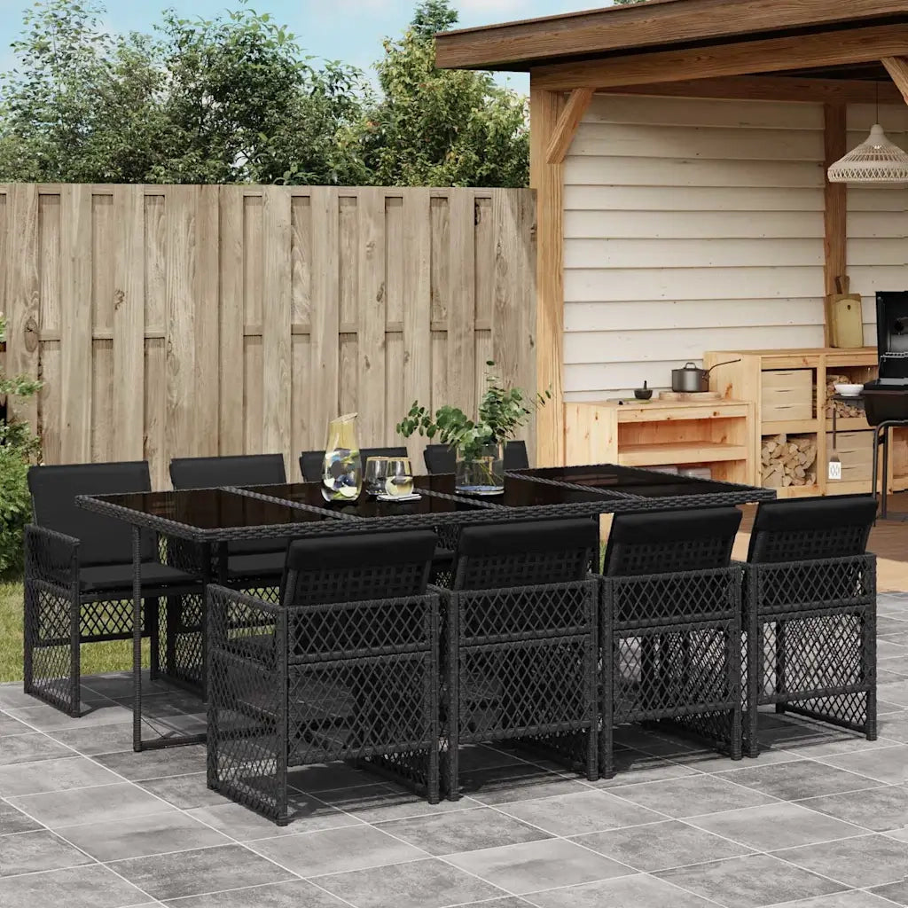 vidaXL Set da Pranzo da Giardino 9 pz con Cuscini Nero in Polyrattan