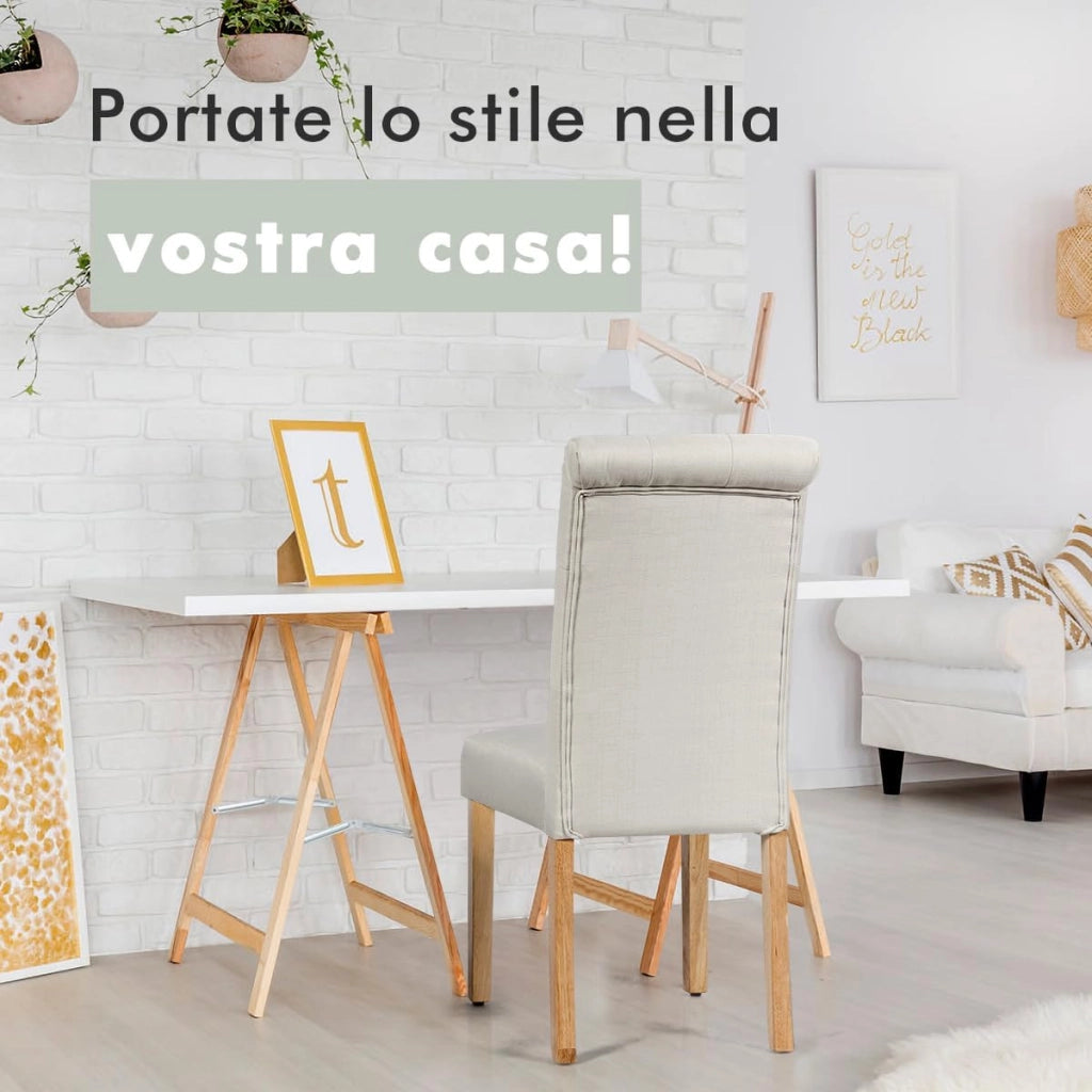 2 Seide Sala da Pranzo 43 x 61 x 100 cm, Seidie Cucina Laterali in Tessuto Rivestito con Gambe in Legno di Gomma, Tessuto di Lino Traspirante e Spugna ad Alta Densità (Beige)