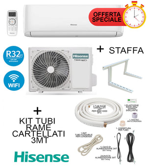 Climatizzatore  Hisense 12000 Btu + Staffa + Kit Tubi Rame 3MT CA35YR03G/CA35YR03W Inverter R32 A++/A+ Wifi Integrato