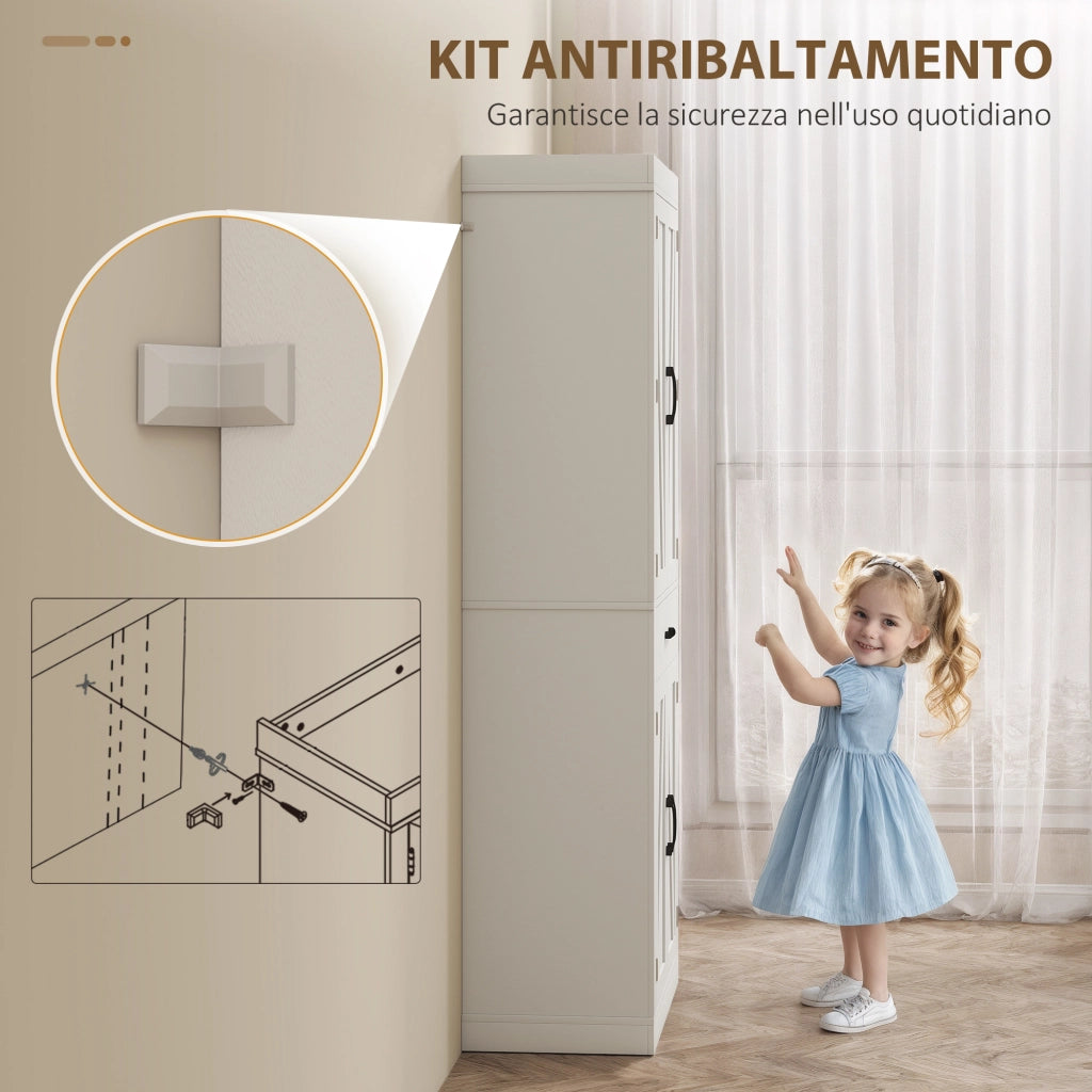 Dispensa Cucina in Stile Country 76x39,5x183,5 cm con 2 Armadietti 6 Ripiani e Cassetto in Legno Bianco