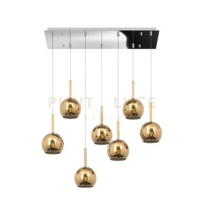 SOSP. CROMO RETTANGOLARE 7 LUCI VETRI TUTTI PICCOLO ORO 1155CR-S7 RP-OR