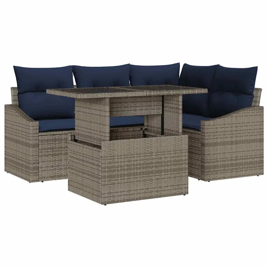 Set Divano da Giardino con cuscino 5 pcs Grigio e Blu Navy 3357738