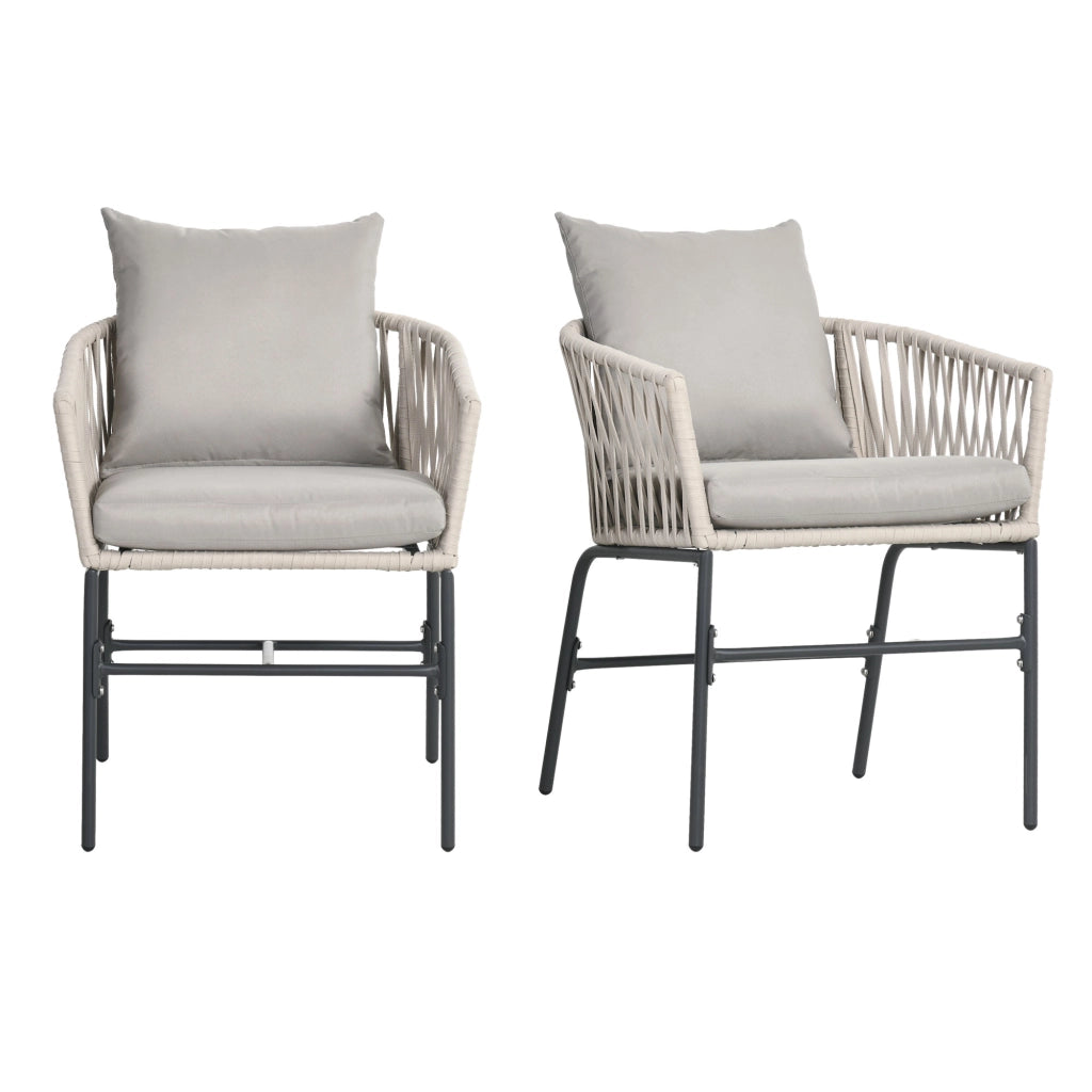 Set 2 Sedie da Giardino Stile Boho con Cuscini Sfoderabili e Struttura in Metallo Poltroncine da Esterno Beige