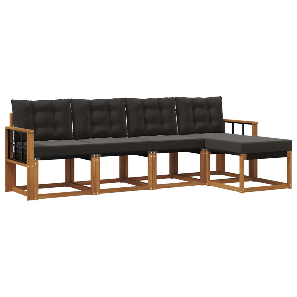 Set di divani da esterno con cuscino 5 pcs Naturale e Nero