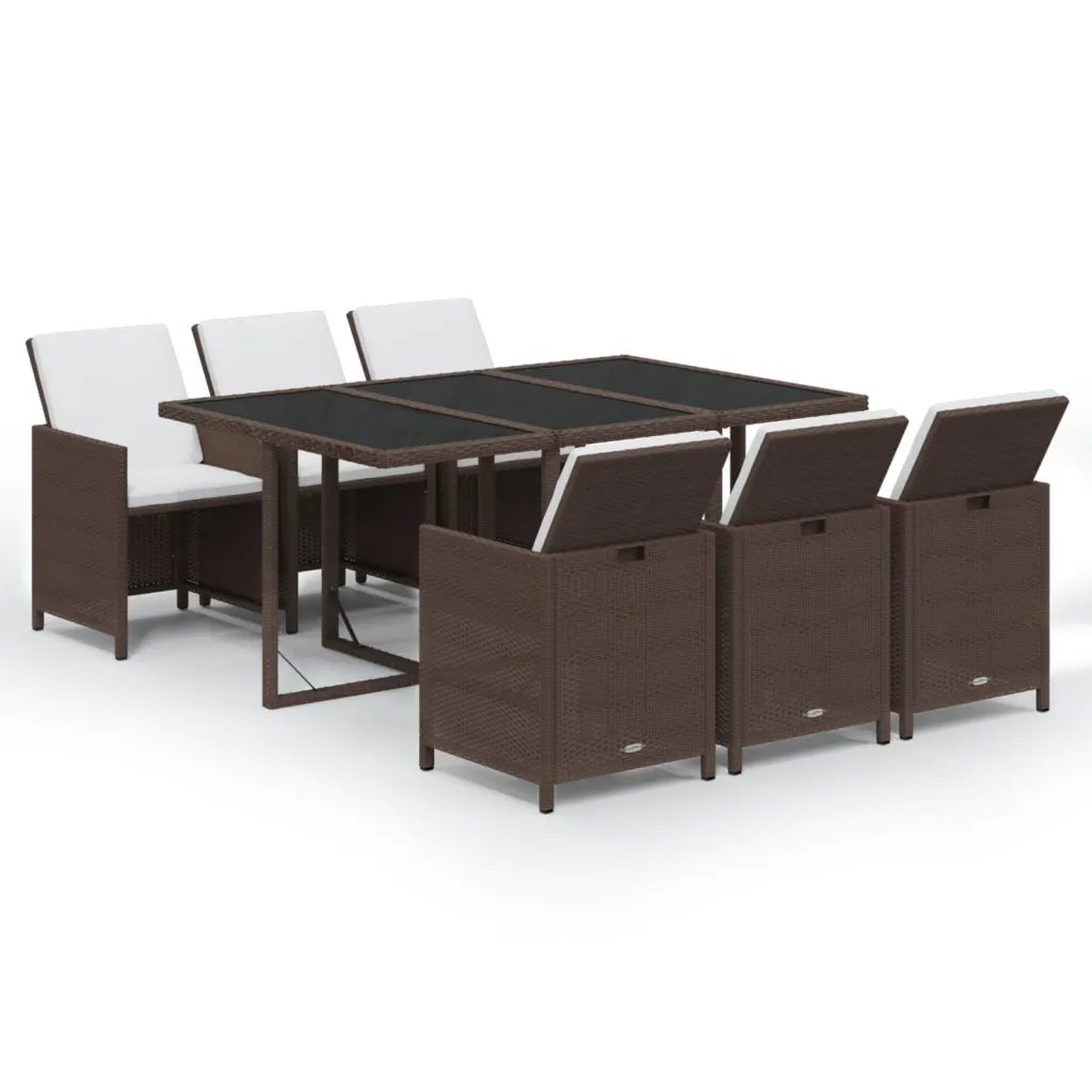 Set da Pranzo per Giardino 11 pz con Cuscini Polyrattan Marrone cod mxl 38878