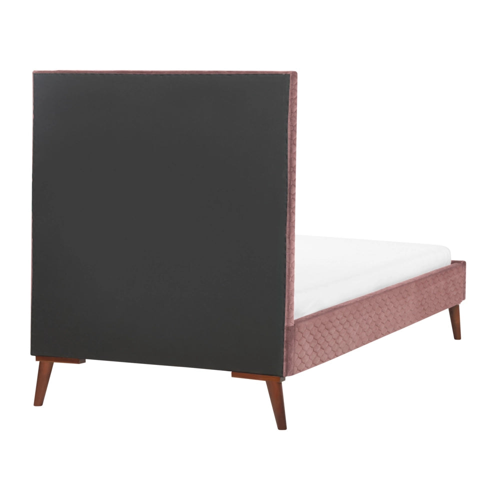 Letto imbottito in velluto rosa 90 x 200 con struttura imbottita a nido d'ape trapuntato stile classico
