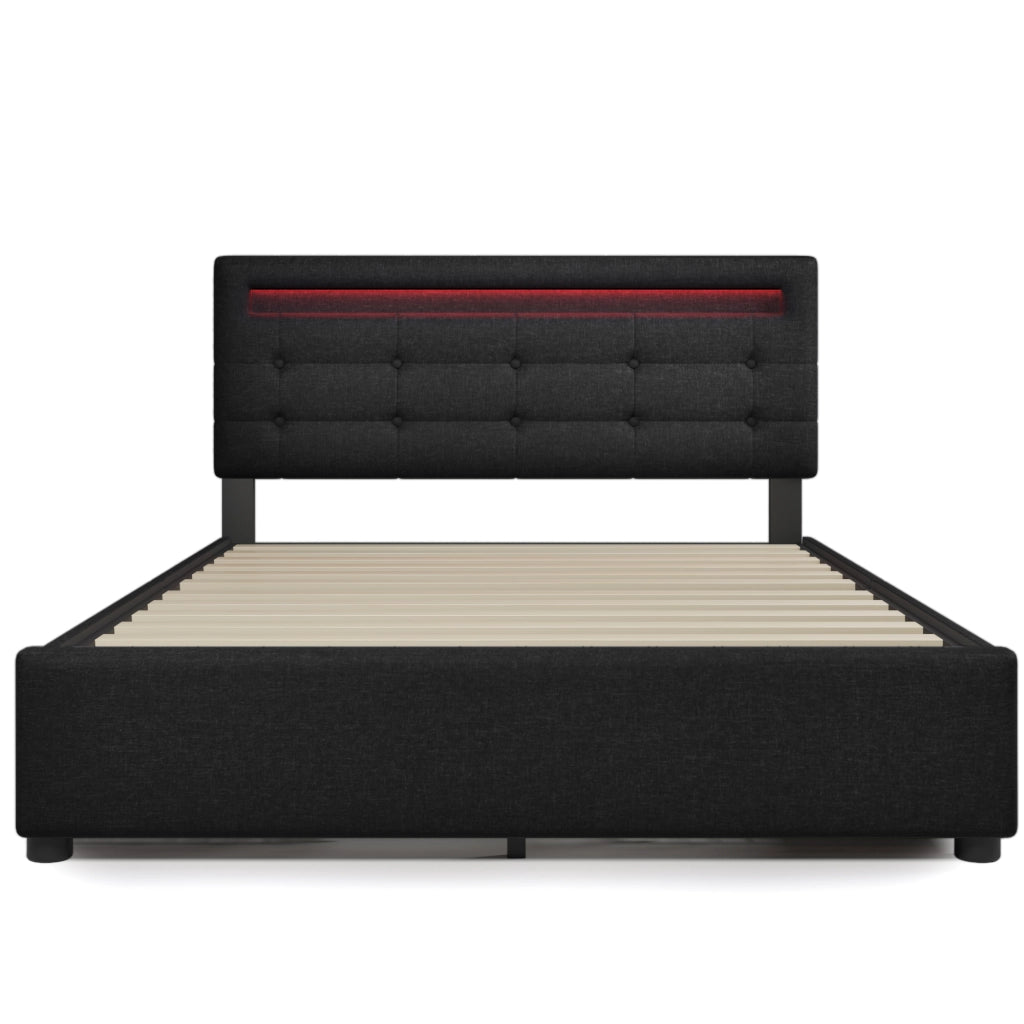 Letto matrimoniale – 140x200 cm – LED 4 cassetti con materasso – legno nero
