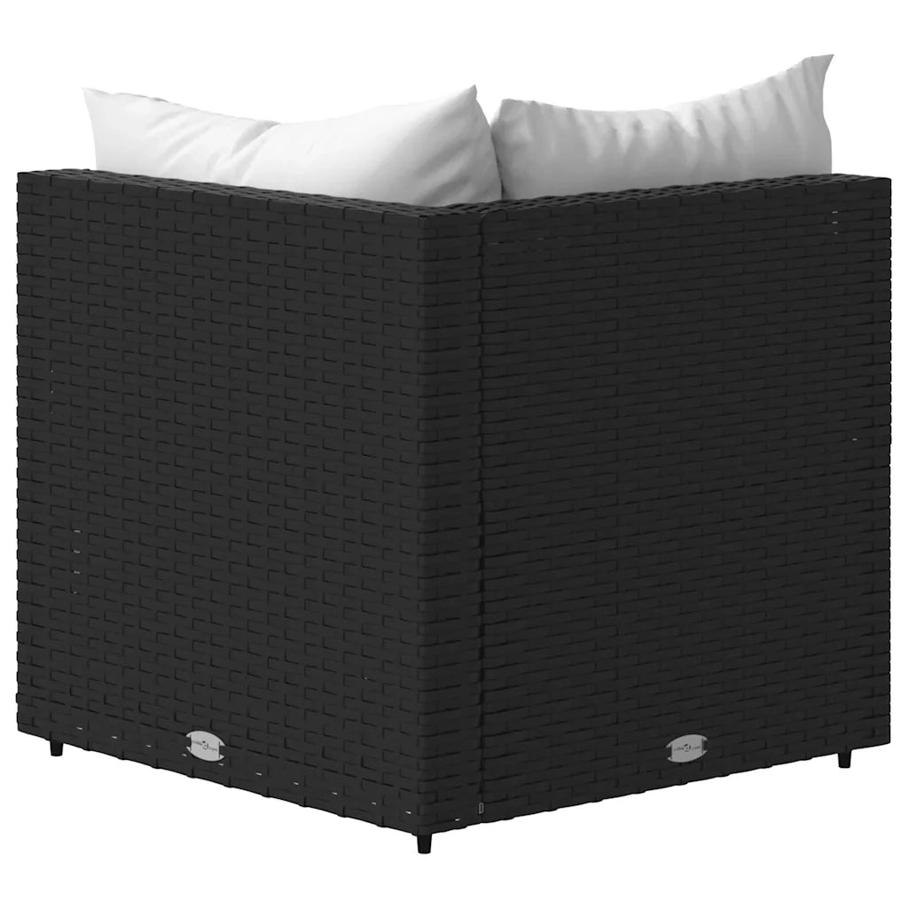 Divano angolare da giardino con cuscini-Sofa da giardino-Divano da esterno in Polyrattan Nero 951017