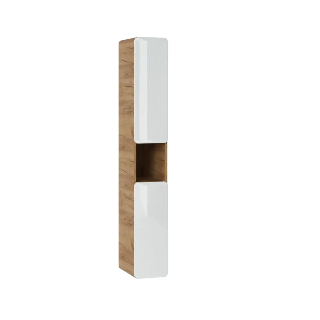 Colonna bagno ERBANO – Rovere chiaro e bianco lucido – 25x170 cm – 3 porte – Da appendere