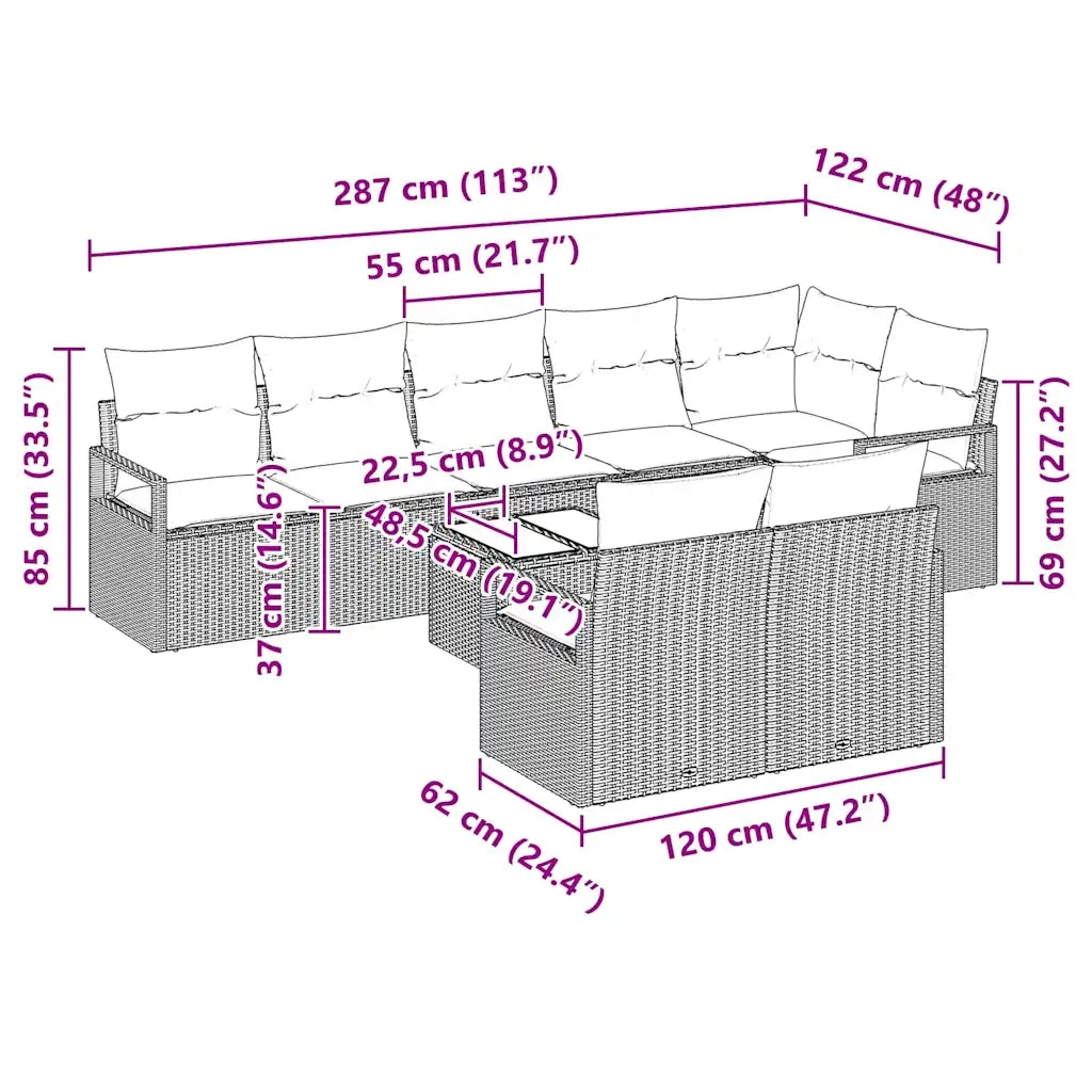 Set di divani con cuscino 9 pcs Nero polyrattan 3346443