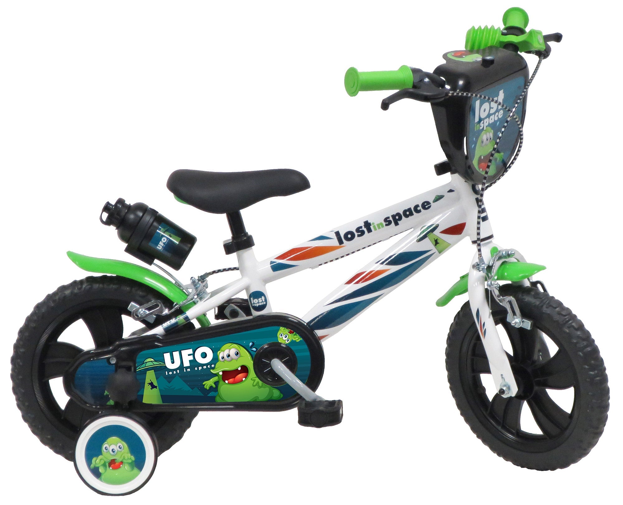 Bicicletta per Bambino 12" 2 Freni Gomme in EVA Ufo Bianca/Verde