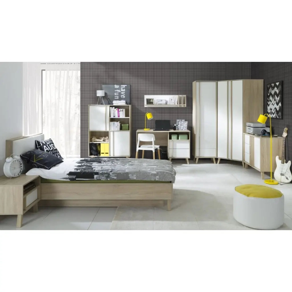 Comodino con un cassetto MALMO colore rovere chiaro e bianco