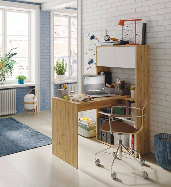 Scrivania-libreria 3 posizioni rovere nodi-bianco