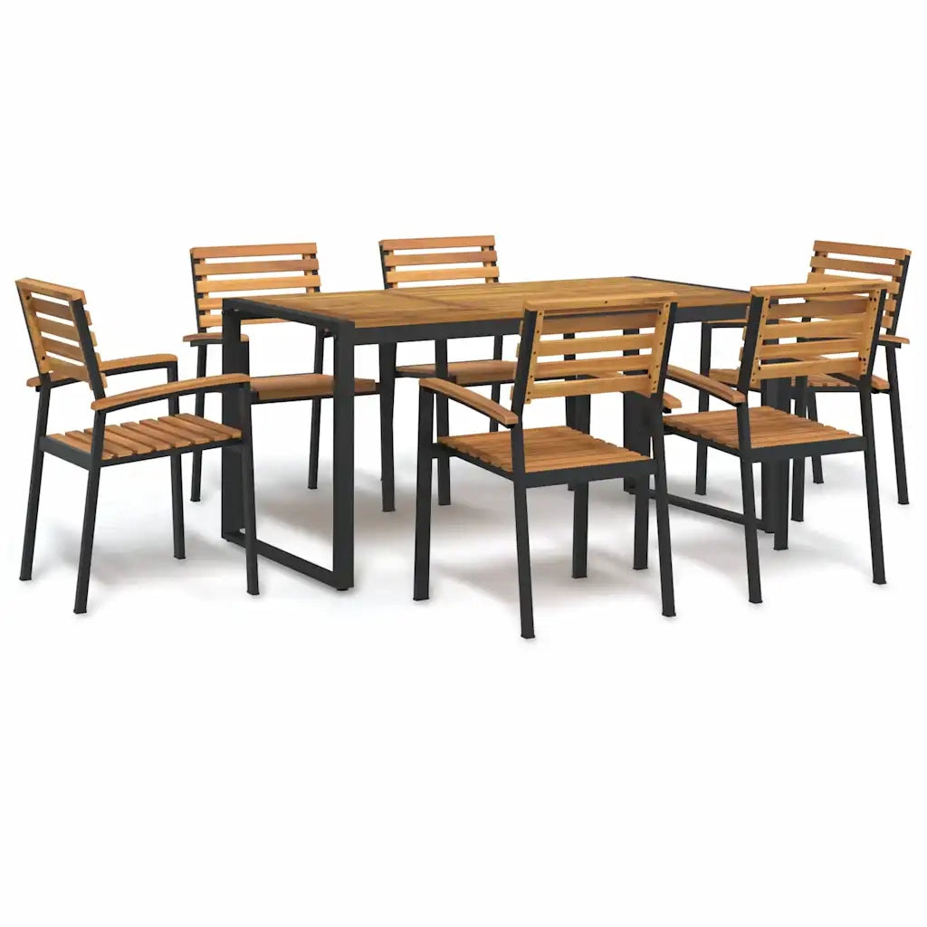 Set Pranzo da Giardino 7 pz Legno Massello di Acacia e Metallo