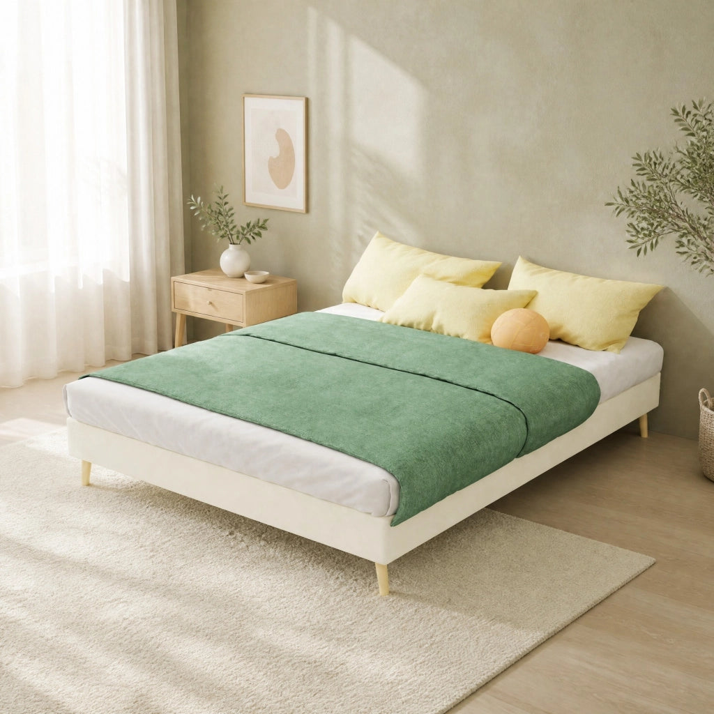 LETTO 140x200 cm Beige in Tessuto e Metallo, Struttura Moderna