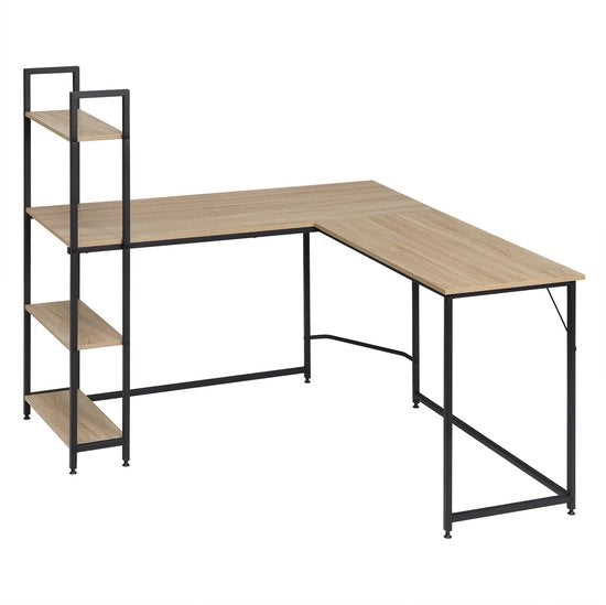 Bureautafel con Cassetto per Magazzino - Scrivania con Spazio di Deposito - Tavolo per Laptop - Adatto per Lavoro e Gioco - Legno Lucido / Nero