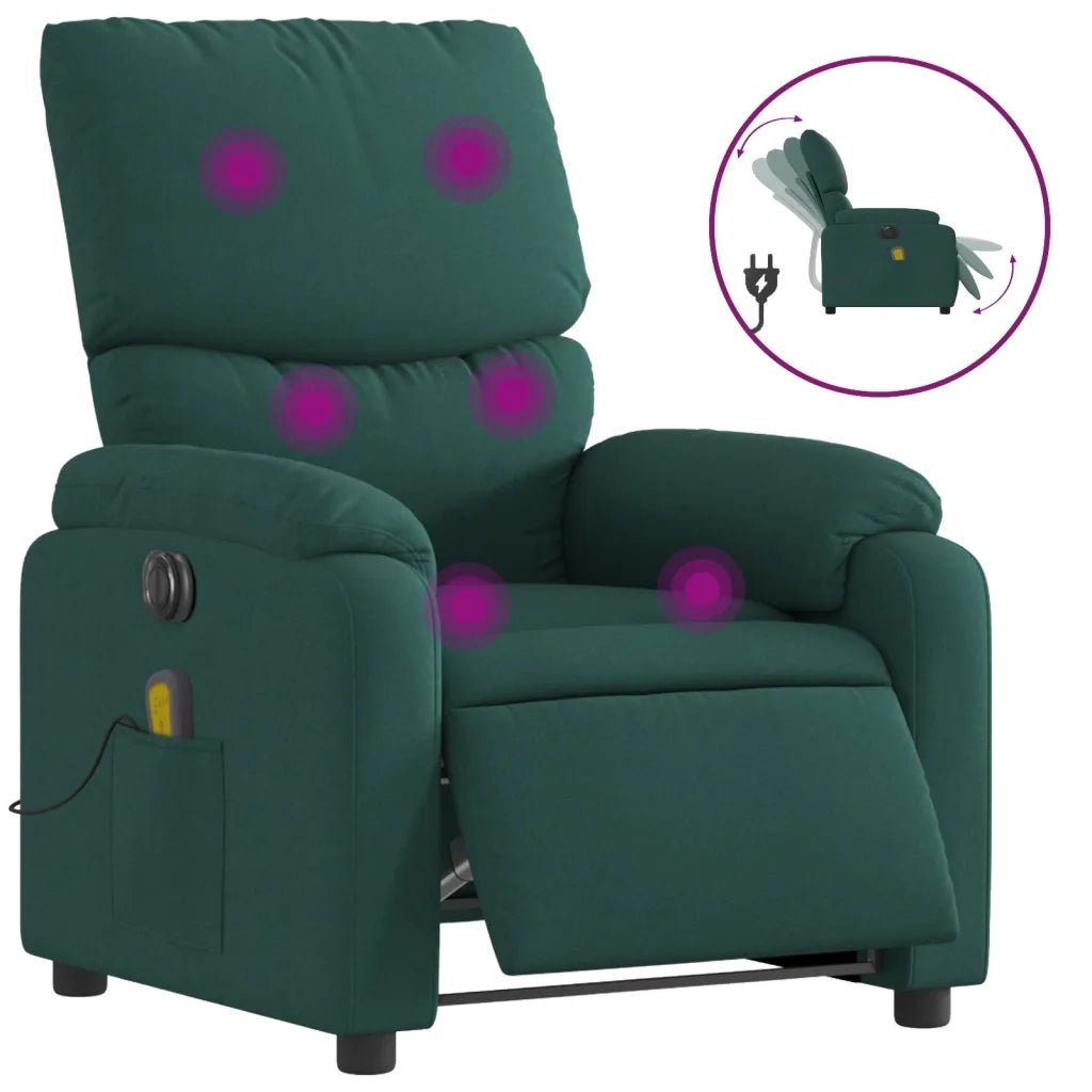 Poltrona Massaggiante | Sedia Relax Reclinabile Elettrica Verde Scuro Tessuto