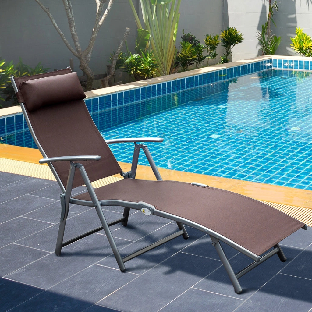 Lettino Prendisole Relax Reclinabile Pieghevole Telaio in Metallo Marrone 137x63.5x100.5 cm