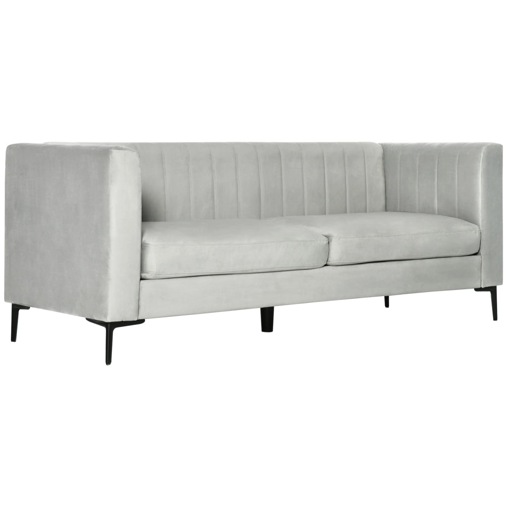 EASYCOMFORT  Divano 3 Posti in Velluto Grigio con 5 Piedini e Doghe, 199x72x75cm