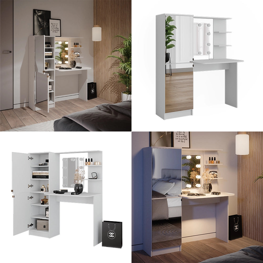 Vicco Tavolo da toilette Bianco 123 x 141.2 cm con illuminazione a LED