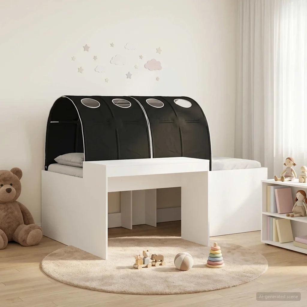 Letto con Tunnel 3 pcs Bianco e Nero Legno multistrato